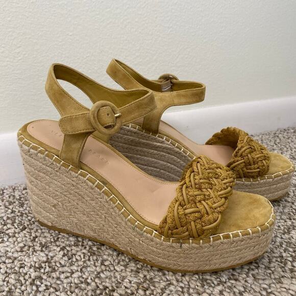 Veronica Beard Reema Wedges Size 10 Desert Yellow Espadrilles Sandals Leather - Picture 8 of 16